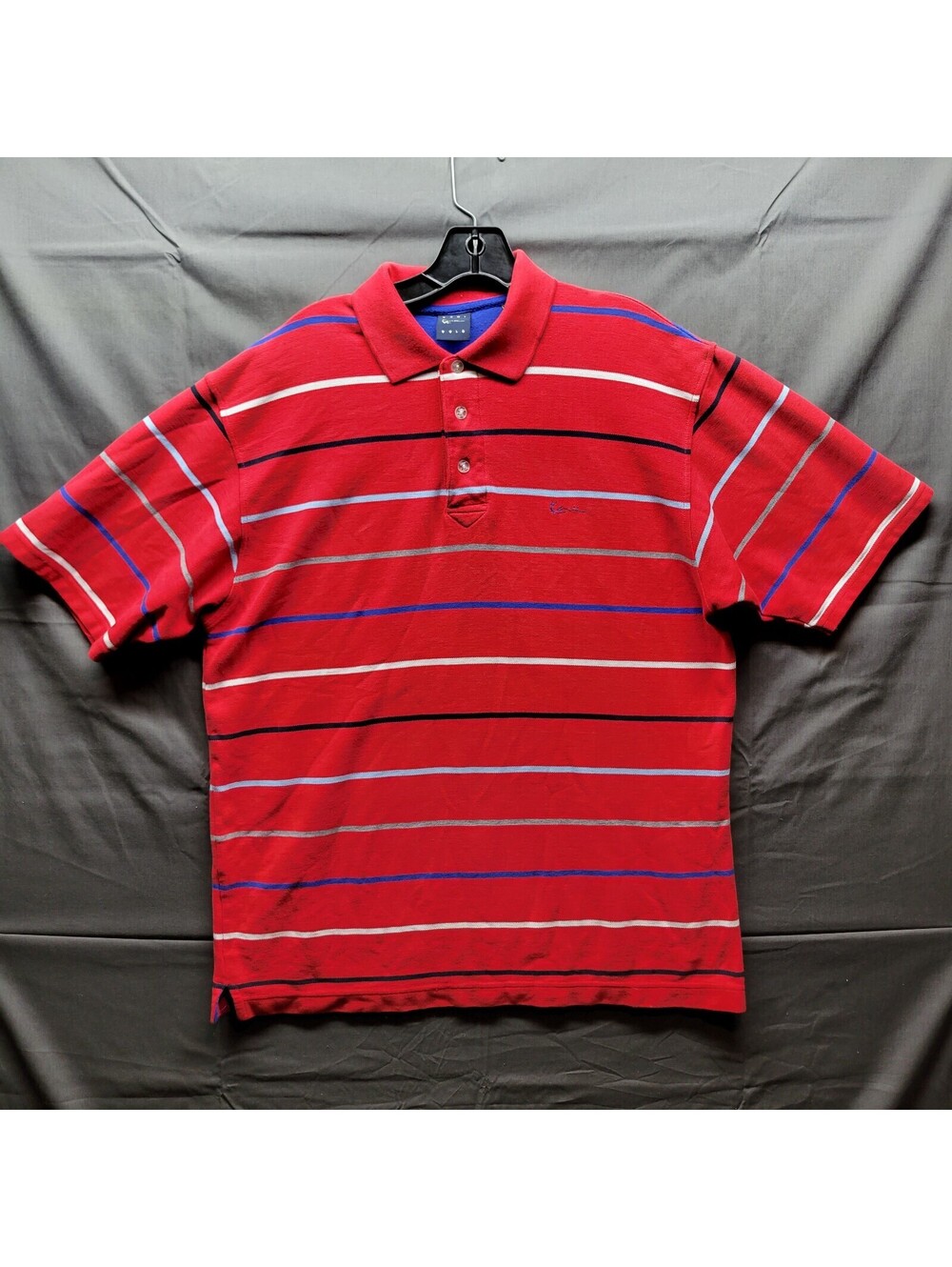 Kani Gold Shirt Mens Sz L Polo Red Striped Short Sleeve Pullover Cotton Mesh